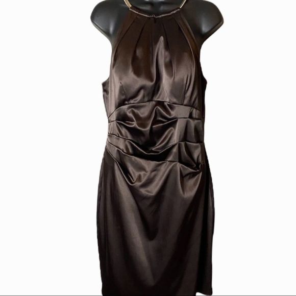 Eliza J Dresses & Skirts - Eliza J Chocolate Satin Halter Chain Dress Size 12
